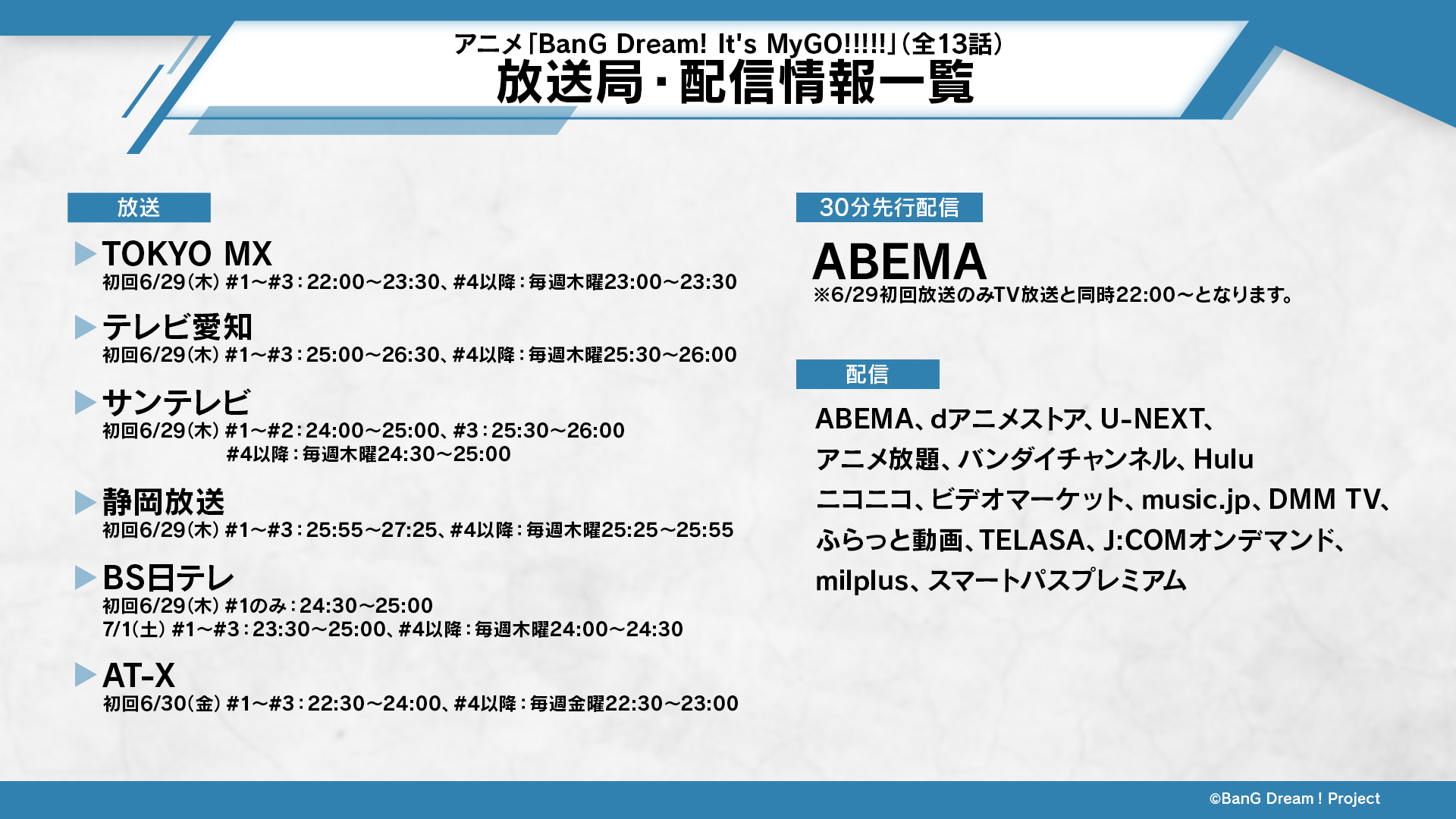 初回放送は6月29日(木)22:00～23:30の90分、#1～#3を一挙放送